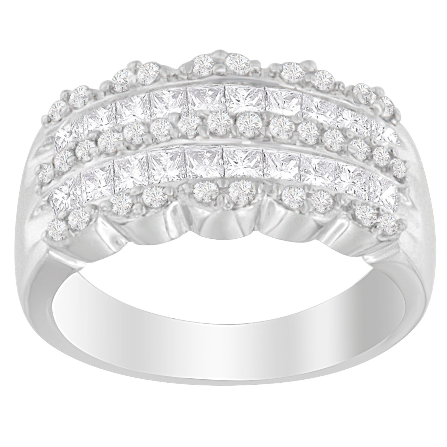14K White Gold 1 1/7ct. TDW Round and Princess-Cut Diamond Ring(H-I, SI2-I1) Bids.com