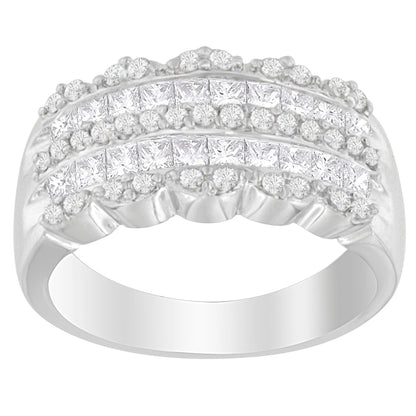 14K White Gold 1 1/7ct. TDW Round and Princess-Cut Diamond Ring(H-I, SI2-I1) Bids.com