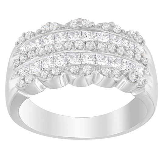 14K White Gold 1 1/7ct. TDW Round and Princess-Cut Diamond Ring(H-I, SI2-I1) Bids.com