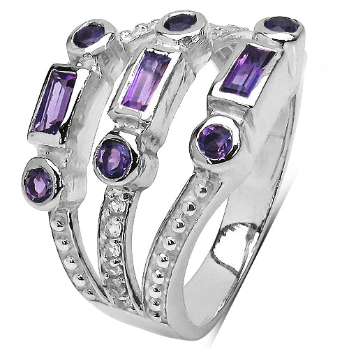 0.87 Carat Genuine Amethyst & White Topaz .925 Sterling Silver Ring Bids.com