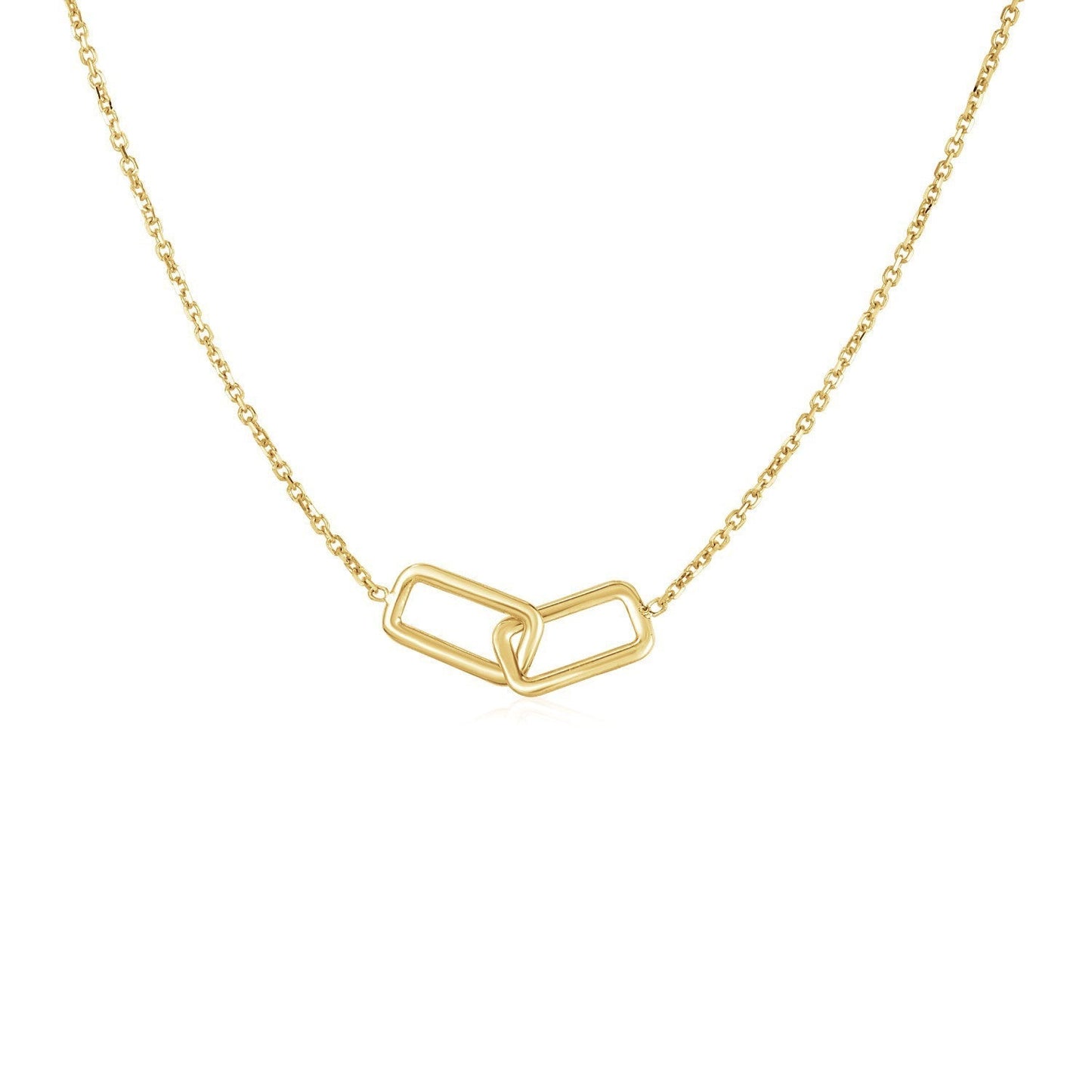14k Yellow Gold Necklace with Interlocking Petite Rectangles Bids.com