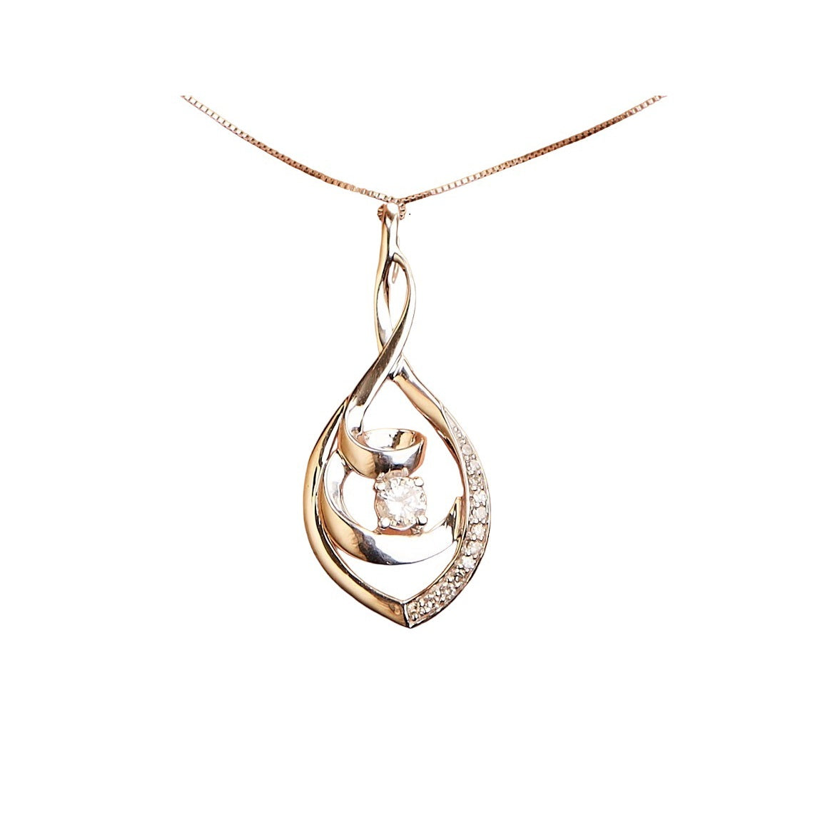 10K White Gold 1/4 Cttw Brilliant-Cut Round Diamond Spiral Link 18" Pendant Necklace (I-J Color, I2-I3 Clarity) Bids.com