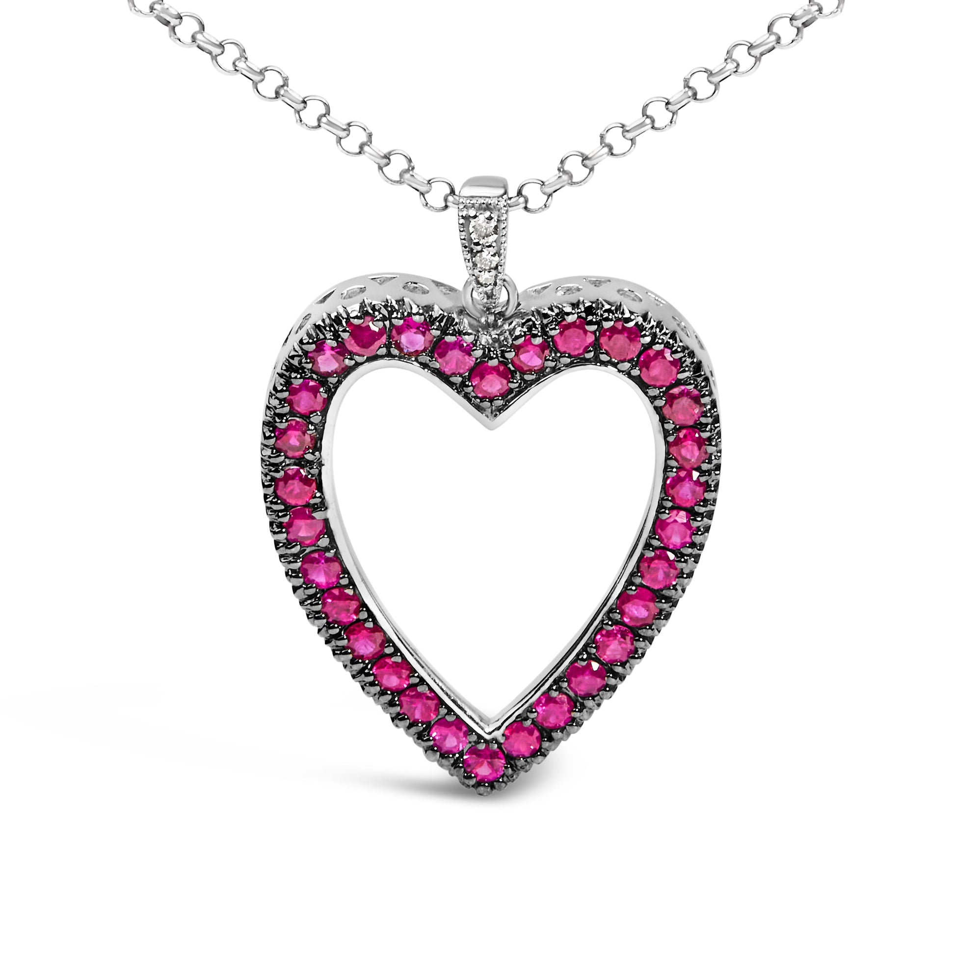 18K 1/3 Cttw Diamond and Red Ruby Open Heart with Black Rhodium 18" Pendant Necklace (G-H Color, VS2-SI1 Clarity) Bids.com