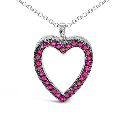 18K 1/3 Cttw Diamond and Red Ruby Open Heart with Black Rhodium 18" Pendant Necklace (G-H Color, VS2-SI1 Clarity) Bids.com