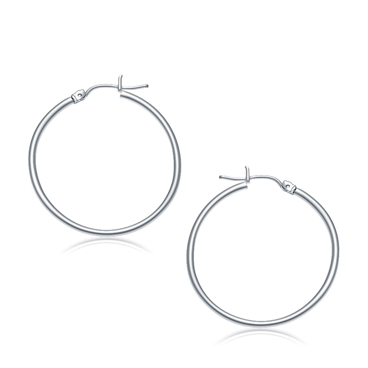 10k White Gold Polished Hoop Earrings (30 mm) Bids.com