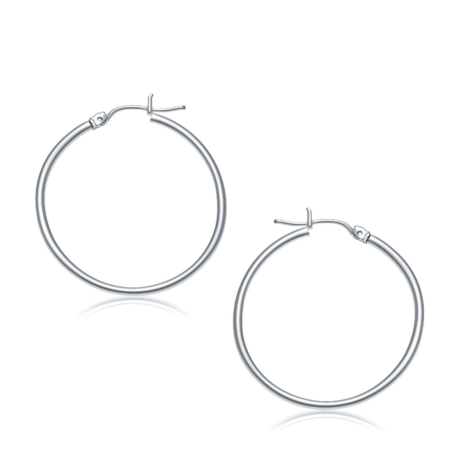 10k White Gold Polished Hoop Earrings (30 mm) Bids.com
