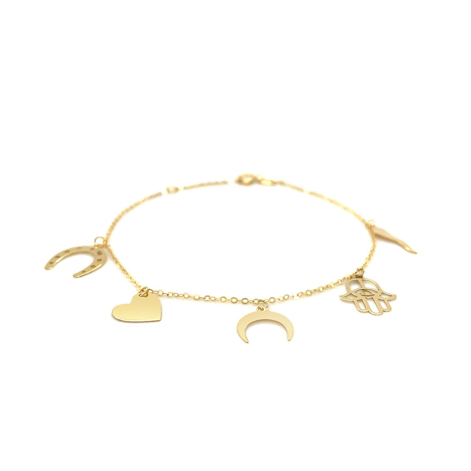 14k Yellow Gold 7 inch Bracelet with Polished Charms Bids.com