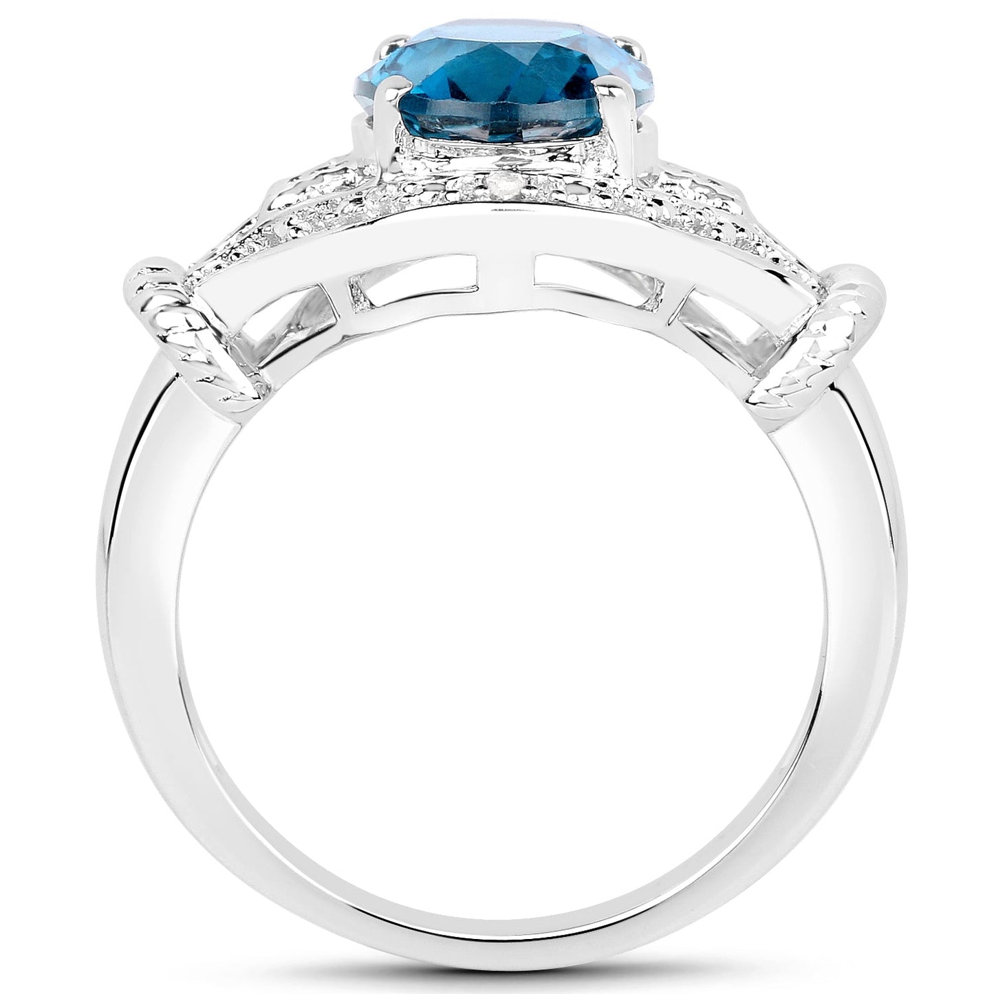 3.26 Carat Genuine London Blue Topaz & White Diamond .925 Sterling Silver Ring Bids.com
