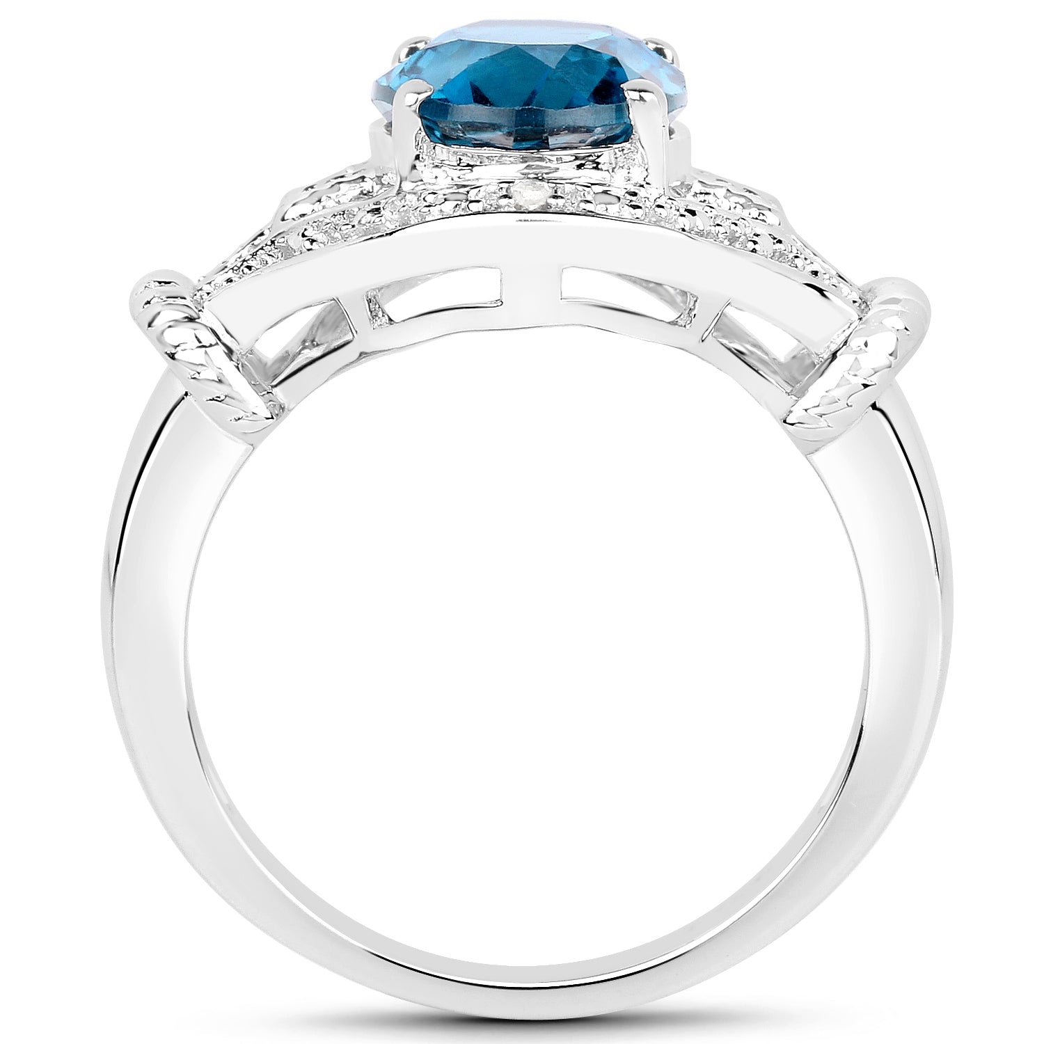 3.26 Carat Genuine London Blue Topaz & White Diamond .925 Sterling Silver Ring Bids.com