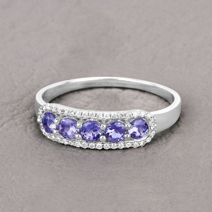 0.61 Carat Genuine Tanzanite and White Diamond 14K White Gold Ring Bids.com
