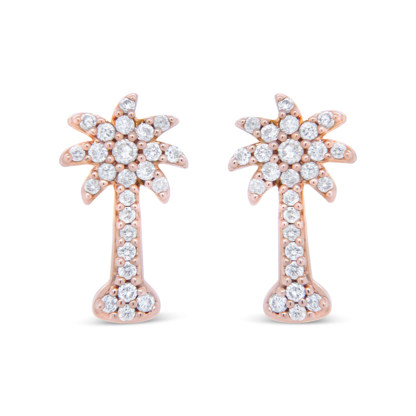 10K Rose Gold 1/4 Cttw Diamond Palm Tree Push Back Stud Earrings (H-I Color, I1-I2 Clarity) Bids.com