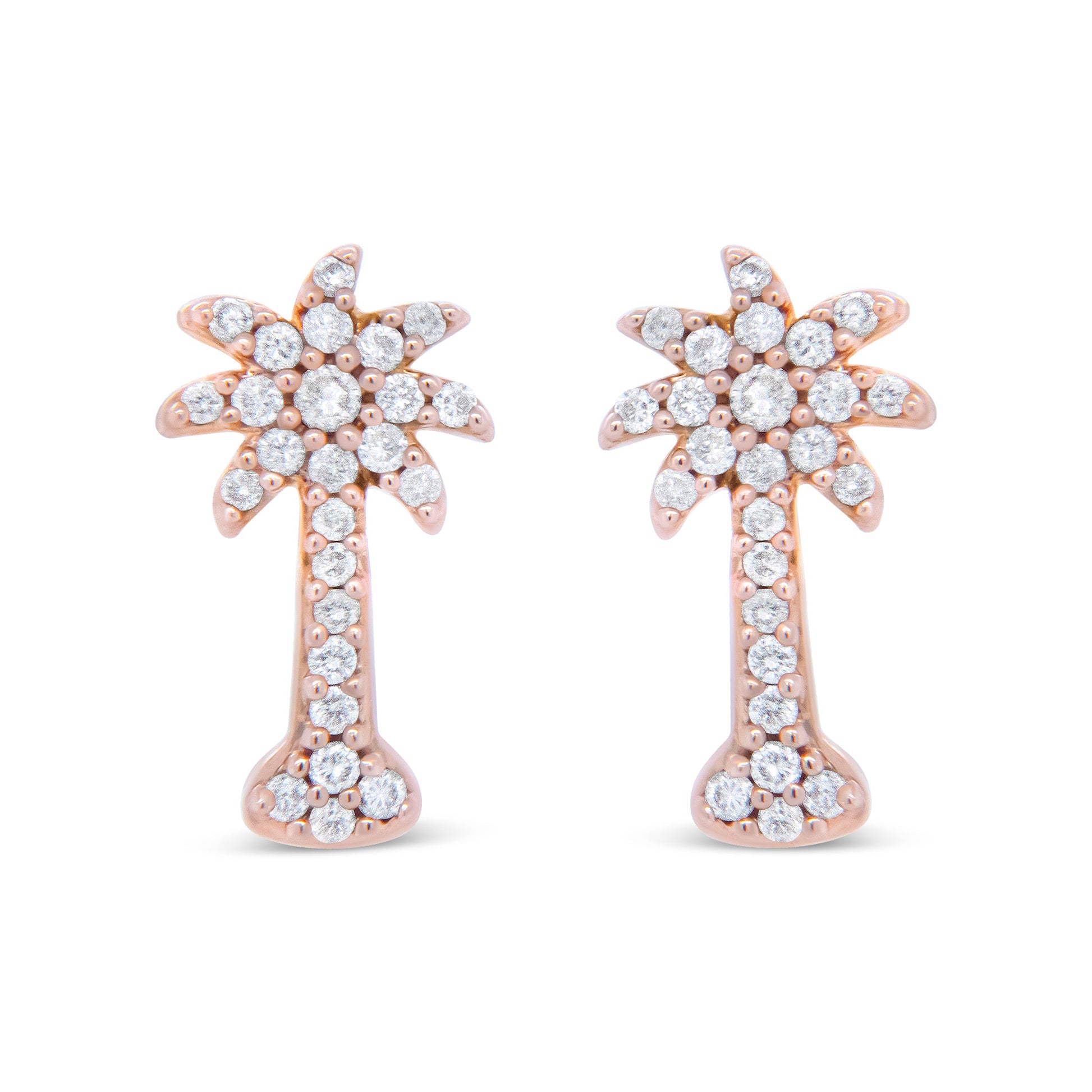 10K Rose Gold 1/4 Cttw Diamond Palm Tree Push Back Stud Earrings (H-I Color, I1-I2 Clarity) Bids.com