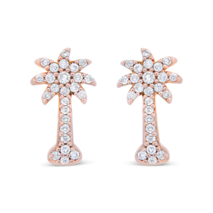 10K Rose Gold 1/4 Cttw Diamond Palm Tree Push Back Stud Earrings (H-I Color, I1-I2 Clarity) Bids.com