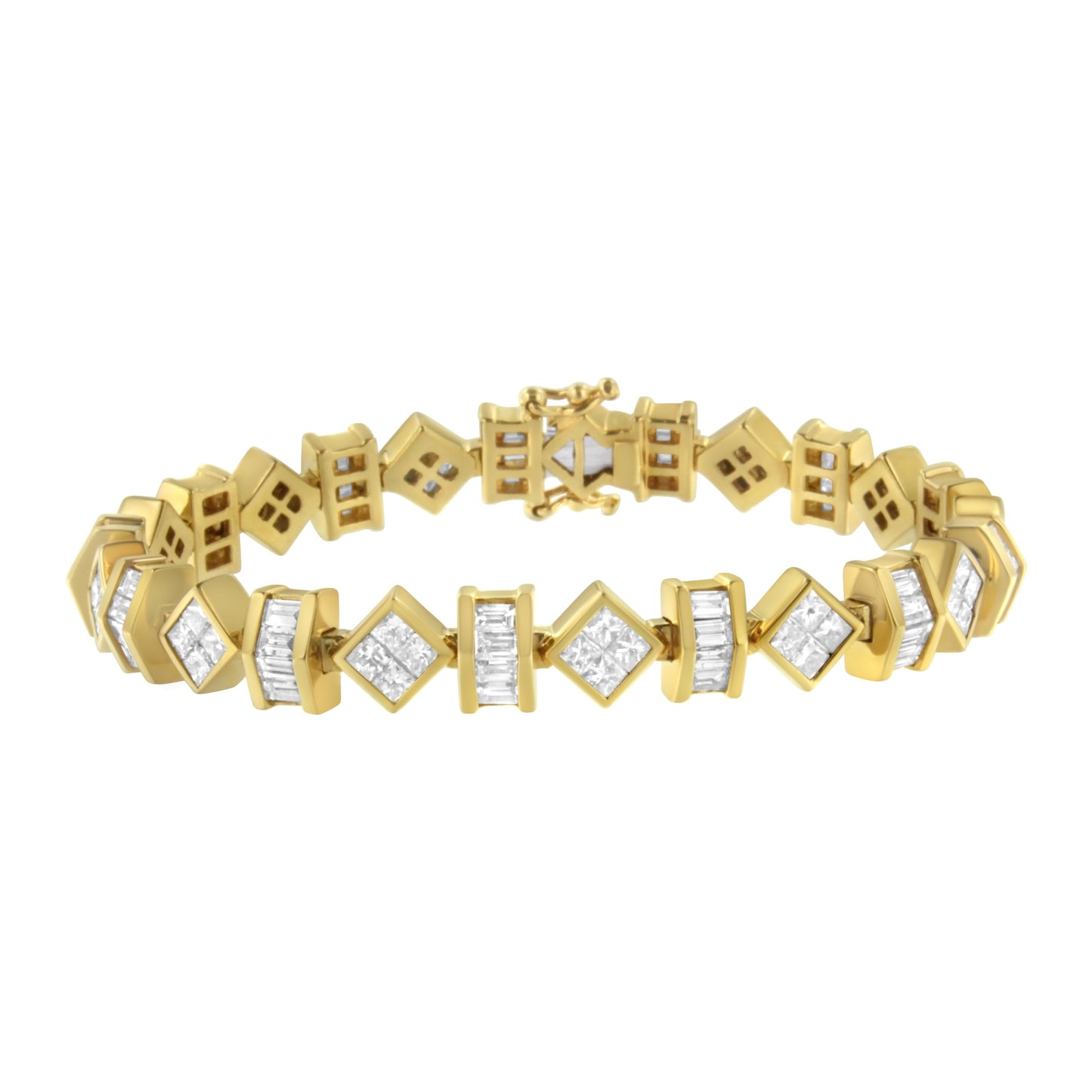 14K Yellow Gold 7.50 Cttw Princess and Baguette Diamond Geometric Link Bracelet Bids.com