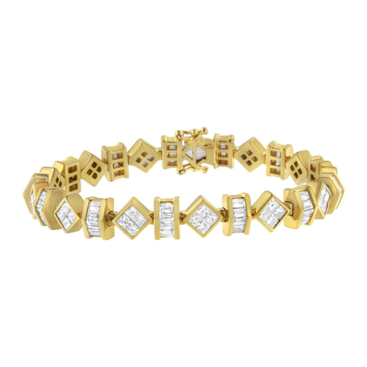14K Yellow Gold 7.50 Cttw Princess and Baguette Diamond Geometric Link Bracelet Bids.com