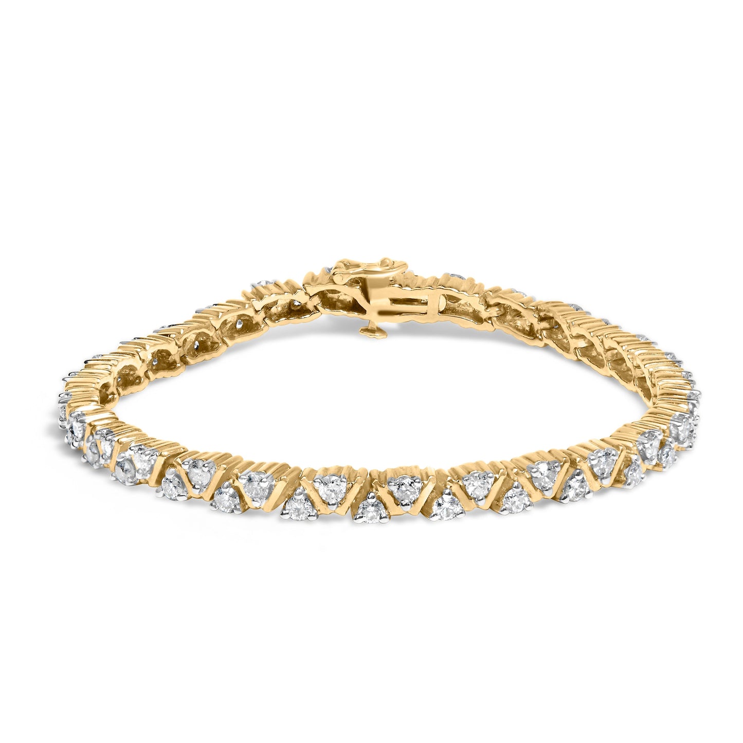 14K Yellow Gold 4.00 Cttw Diamond Triangle Link Tennis Bracelet (H-I Color, I1-I2 Clarity) - 7" Inches Bids.com