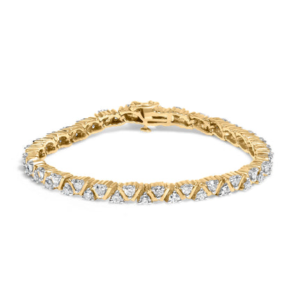14K Yellow Gold 4.00 Cttw Diamond Triangle Link Tennis Bracelet (H-I Color, I1-I2 Clarity) - 7" Inches Bids.com