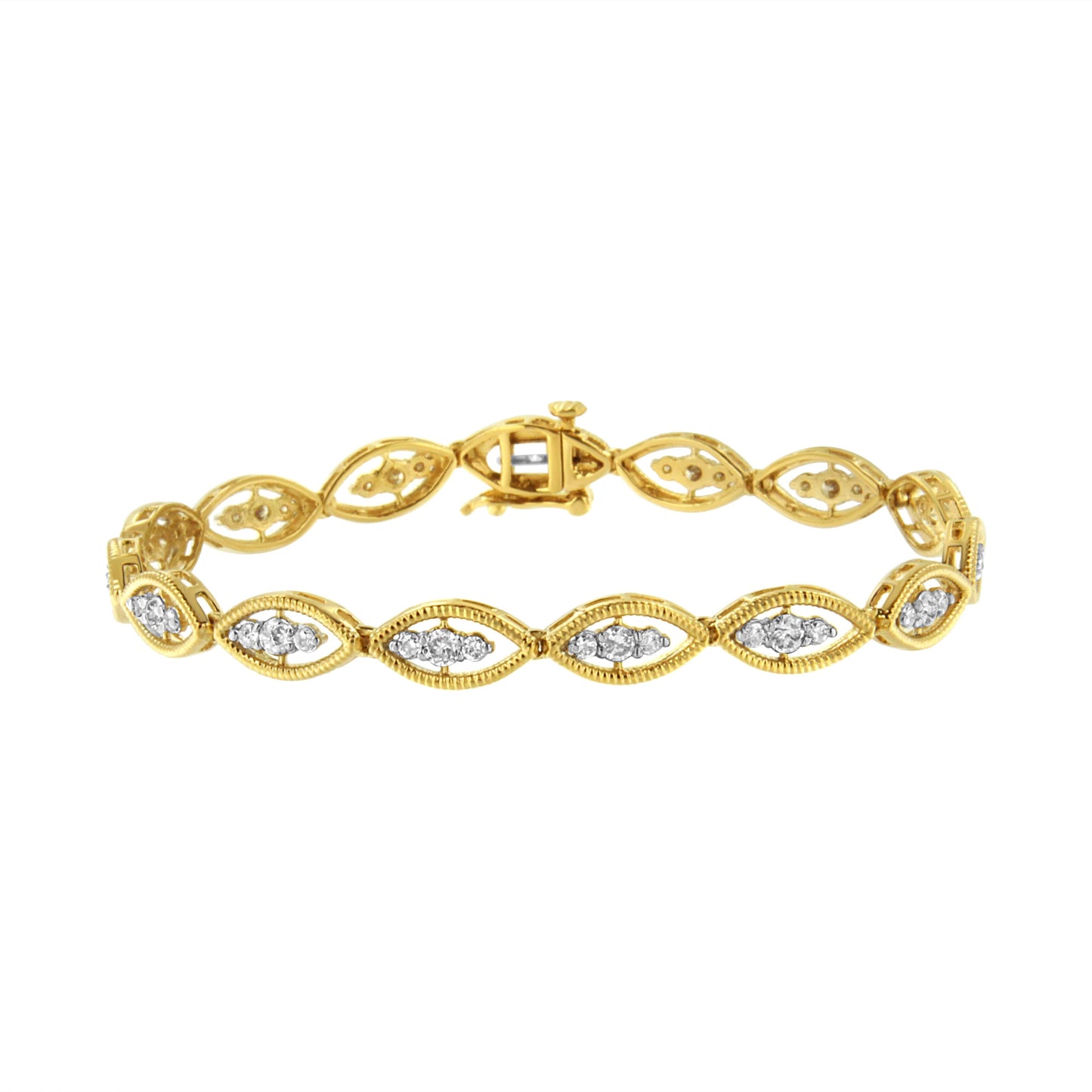10K Yellow Gold Plated .925 Sterling Silver 1 cttw Prong Set Round-Cut Diamond Link Bracelet (J-K Color, I1-I2 Clarity) - 7.25" Bids.com