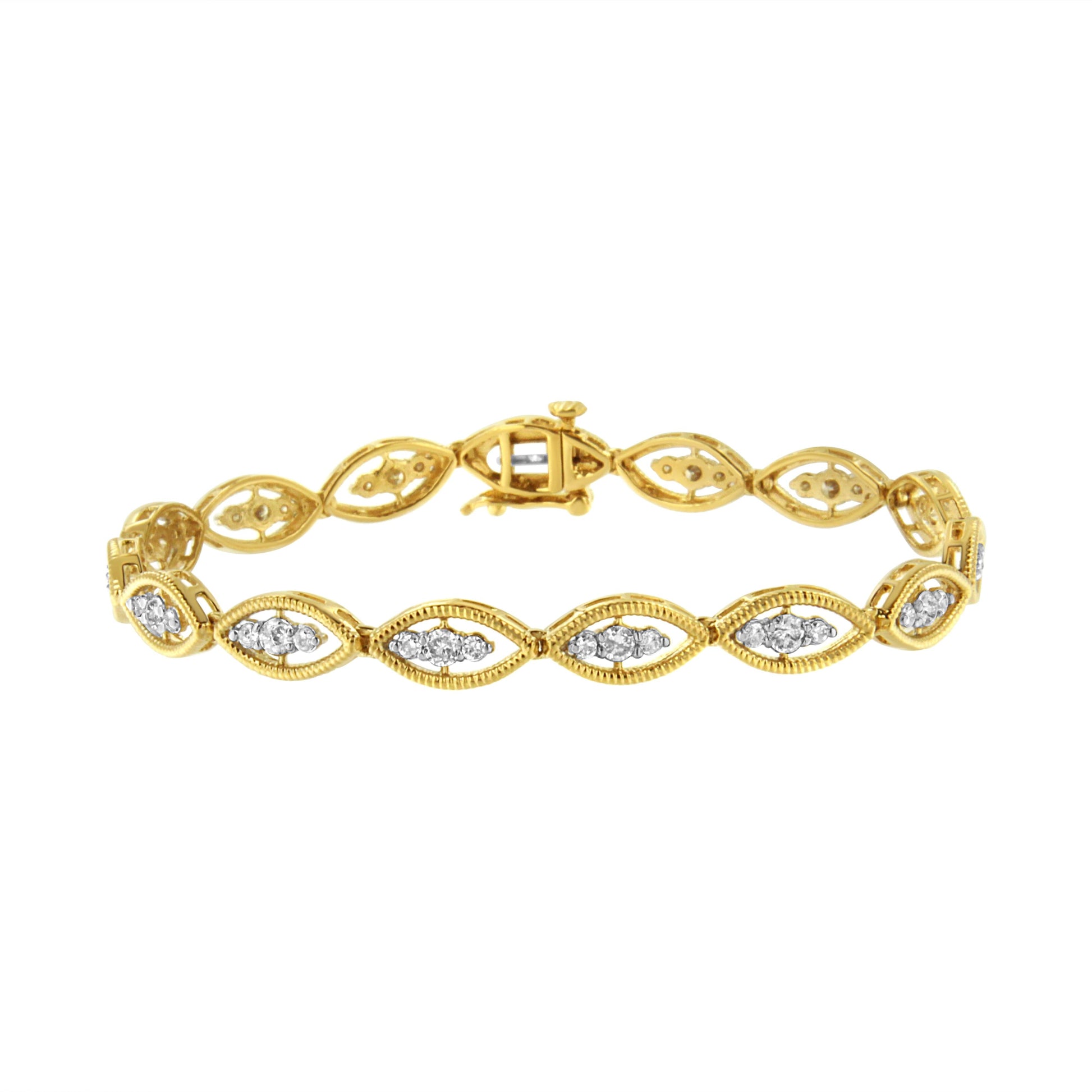 10K Yellow Gold Plated .925 Sterling Silver 1 cttw Prong Set Round-Cut Diamond Link Bracelet (J-K Color, I1-I2 Clarity) - 7.25" Bids.com