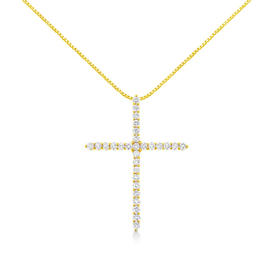 10K Yellow Gold Plated .925 Sterling Silver 3.0 Cttw Prong-Set Round Brilliant Cut Diamond Cross 18" Pendant Necklace (J-K Color, I1-I2 Clarity) Bids.com