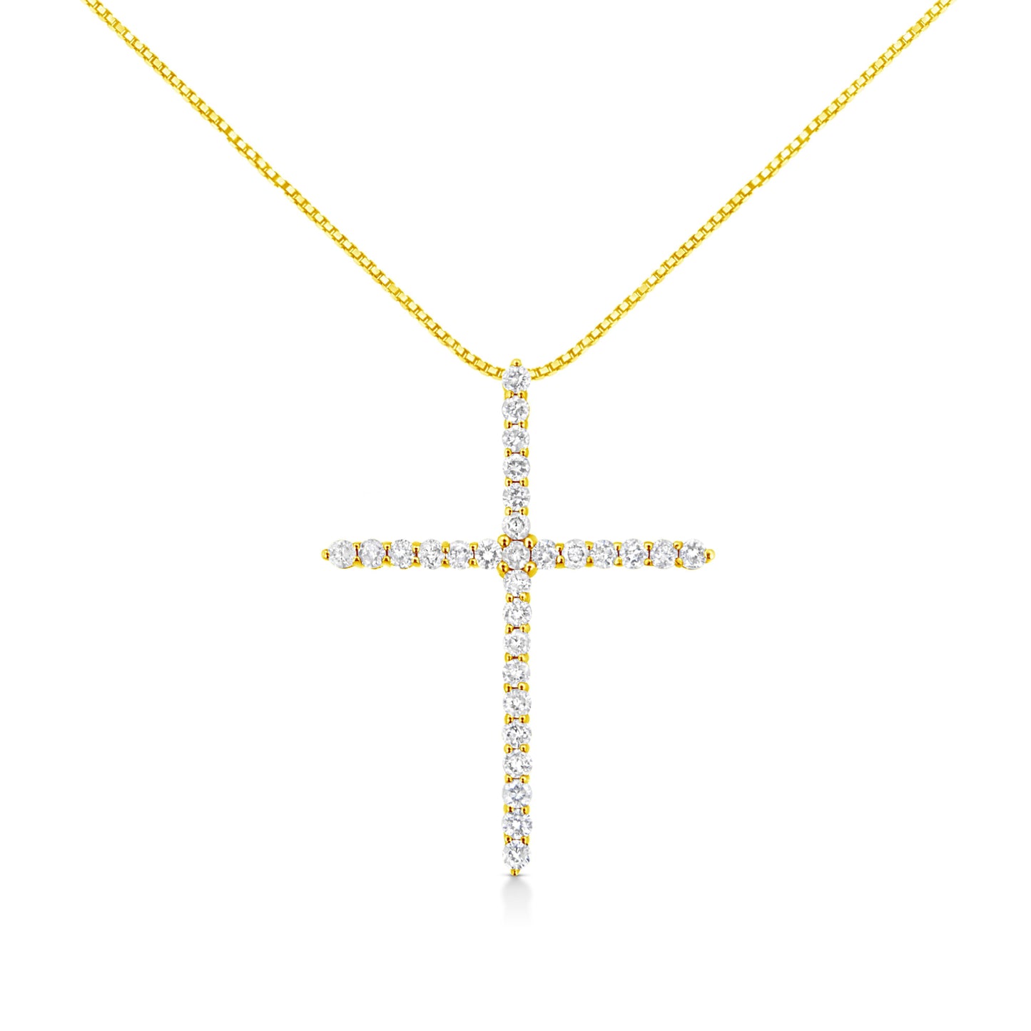 10K Yellow Gold 3.00 cttw Round-Cut Diamond Cross 18" Pendant Necklace (J-K Color, I1-I2 Clarity) Bids.com