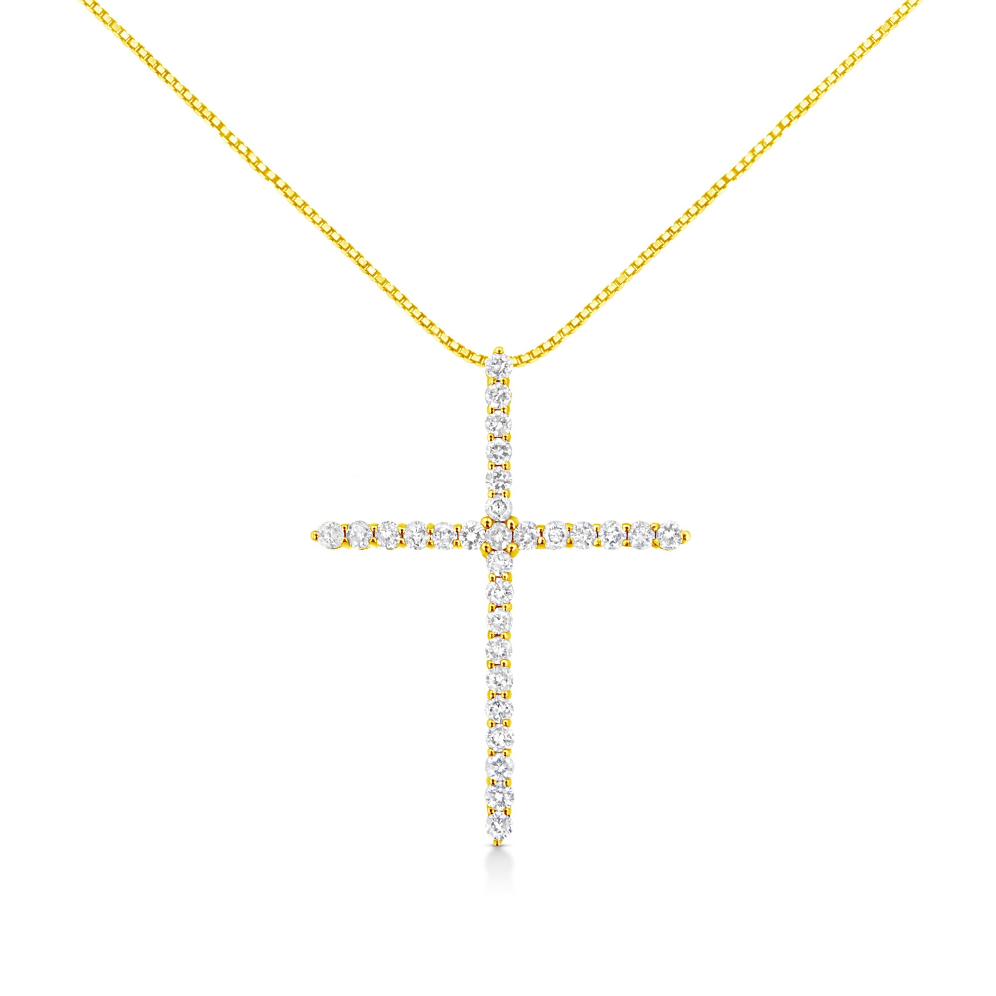 10K Yellow Gold 3.00 cttw Round-Cut Diamond Cross 18" Pendant Necklace (J-K Color, I1-I2 Clarity) Bids.com