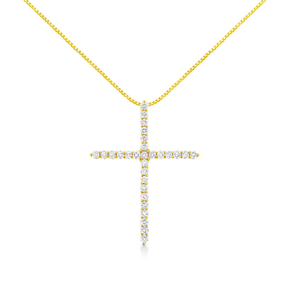 10K Yellow Gold 3.00 cttw Round-Cut Diamond Cross 18" Pendant Necklace (J-K Color, I1-I2 Clarity) Bids.com