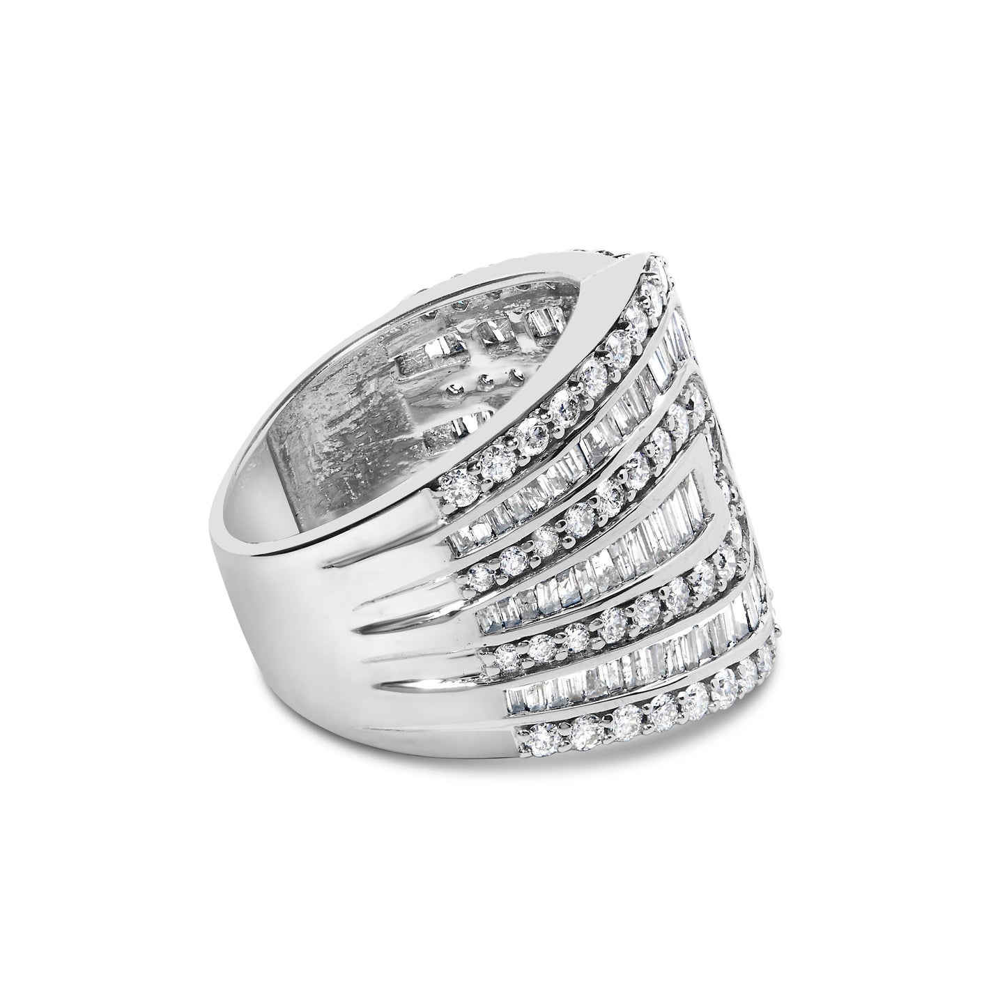 10K White Gold 2 1/2 Cttw Round and Baguette-Cut Diamond Multi-Row Bypass Ring (J-K Color, I2-I3 Clarity) - Ring Size 7 Bids.com