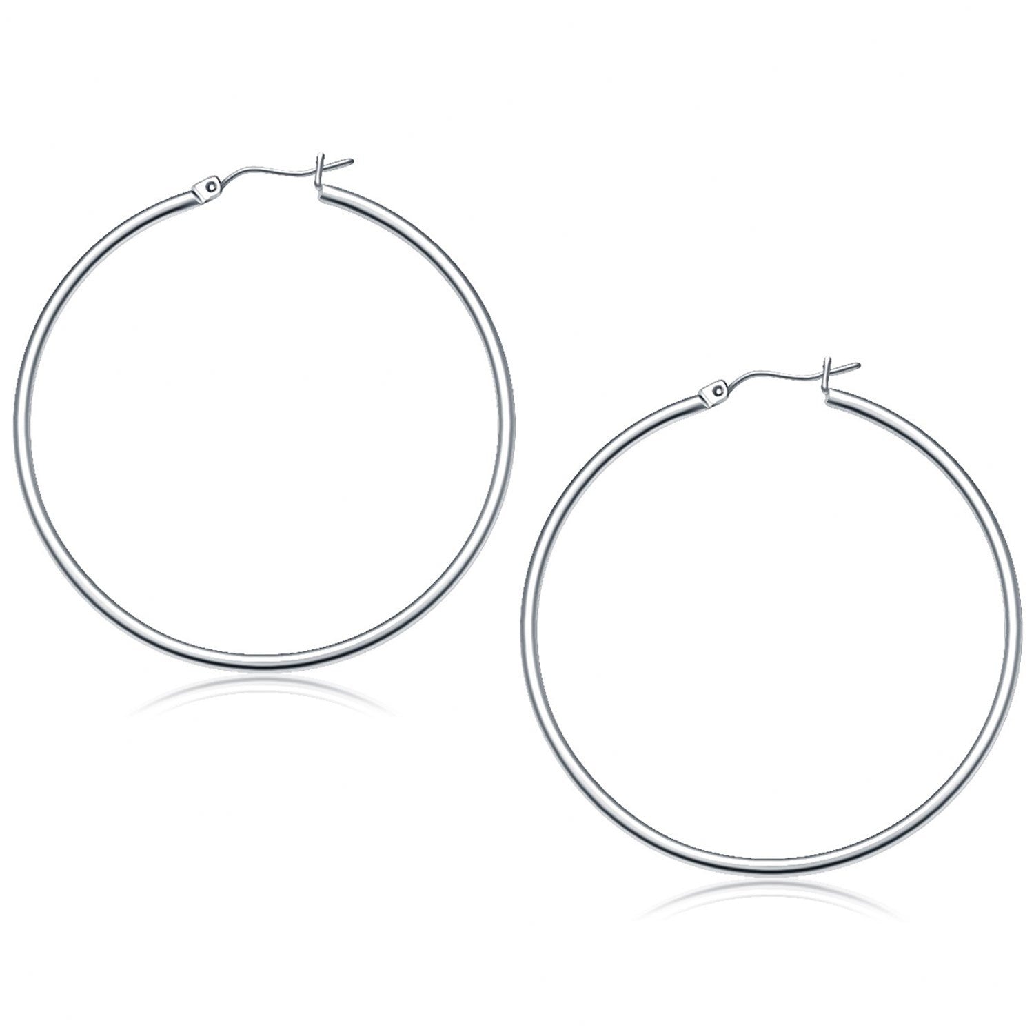 14k White Gold Polished Hoop Earrings (50 mm) Bids.com