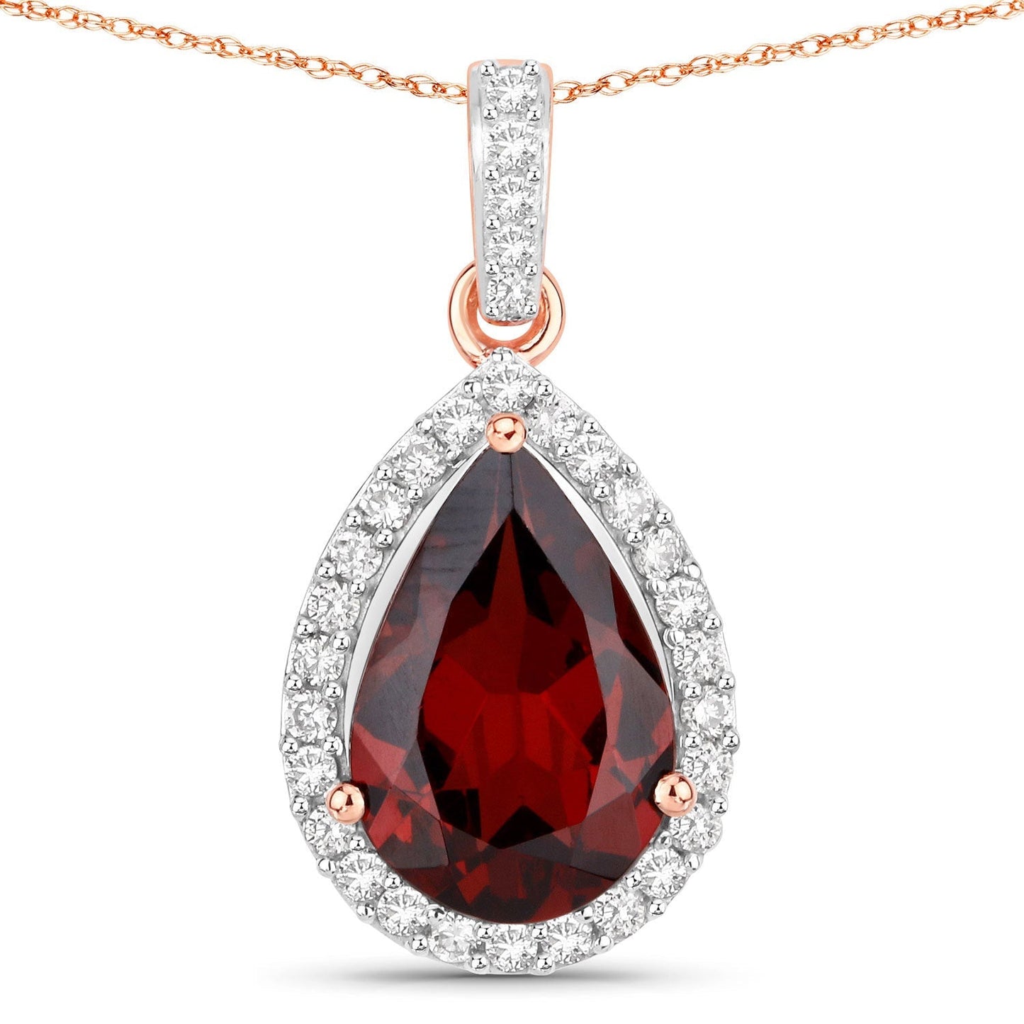 3.29 Carat Genuine Rhodolite and White Diamond 14K Rose Gold Pendant Bids.com