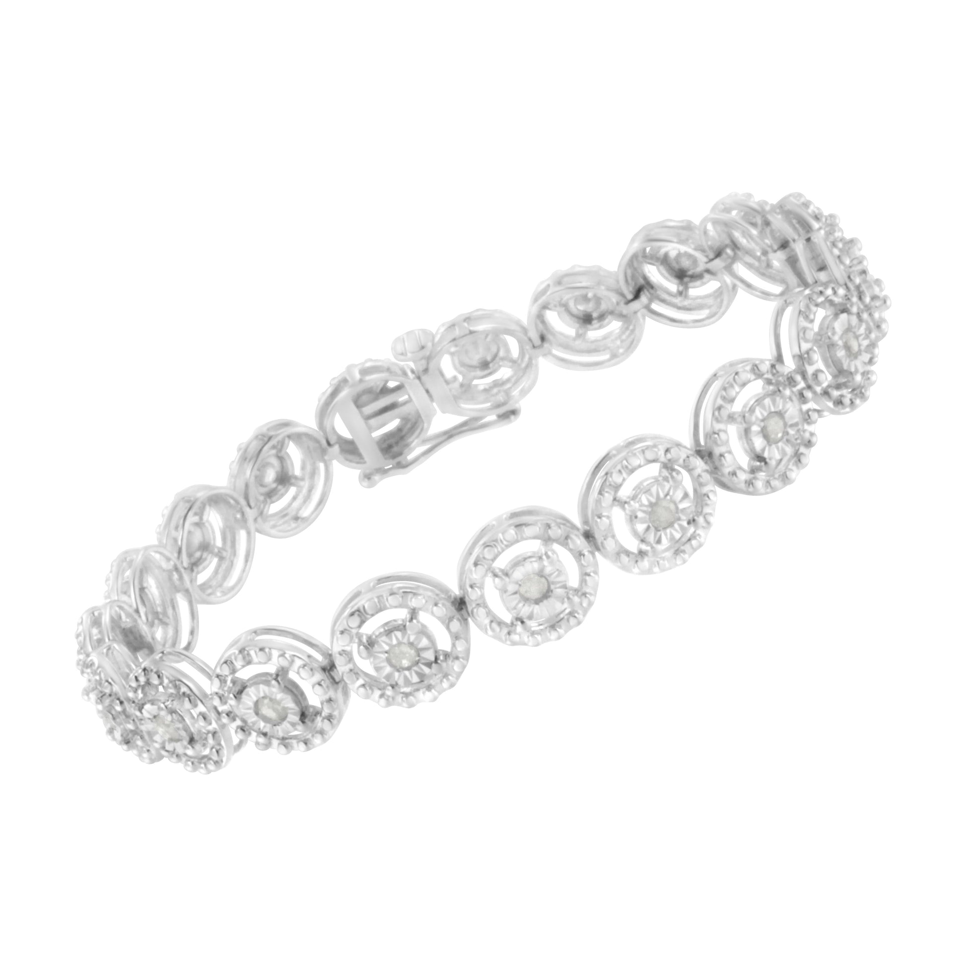 .925 Sterling Silver 1.0 Cttw Diamond Nested Circle Miracle Set Open Wheel 7" Fashion Link Bracelet (I-J Color, I3 Clarity) Bids.com