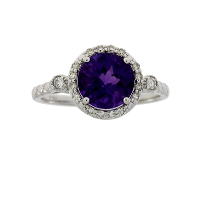Genuine 2.07ct Amethyst Diamond Ring 14KT White Gold Bids.com