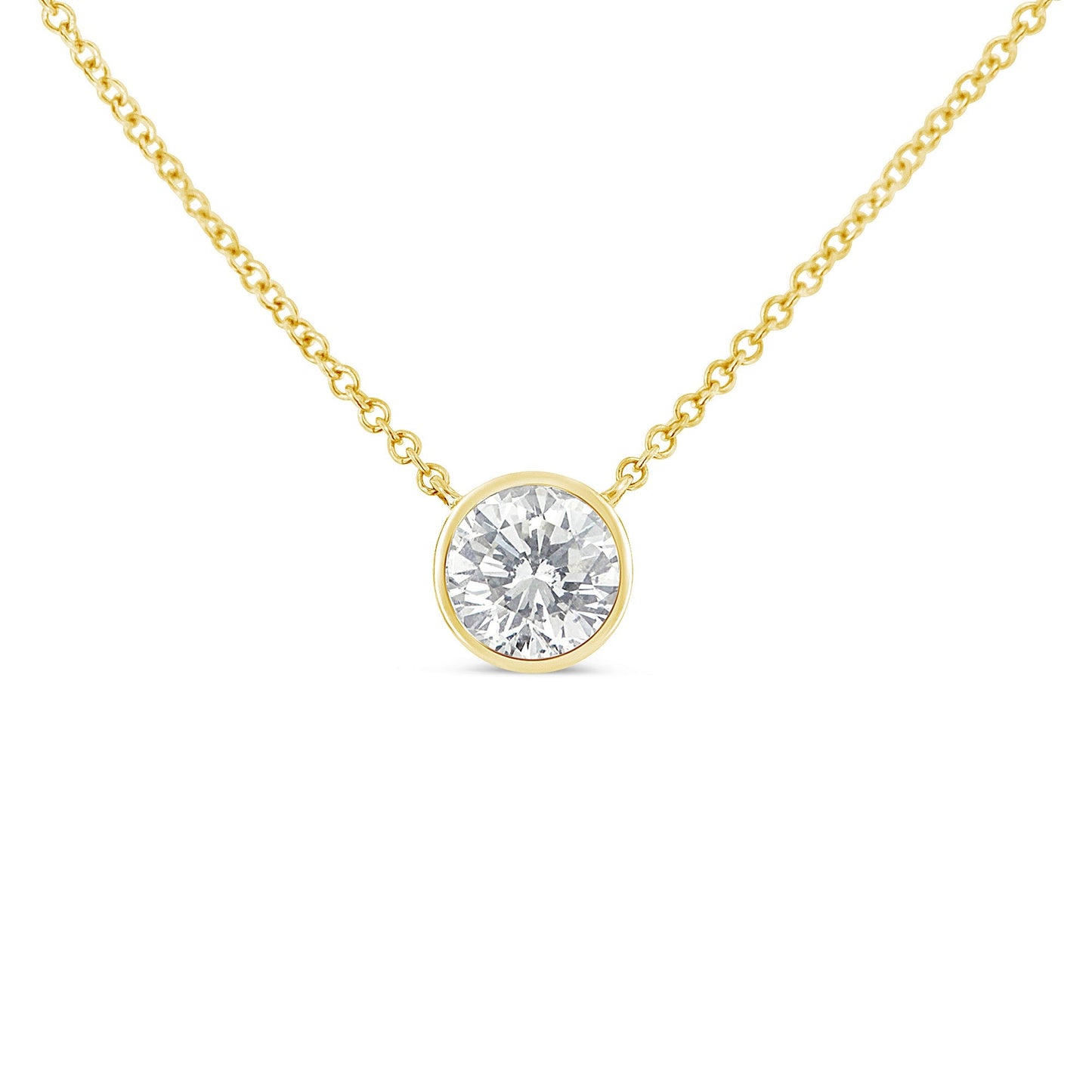 10K Yellow Gold 1/3 Carat Round Brilliant-Cut Diamond Modern Bezel-Set Solitaire 16"-18" Pendant Necklace (H-I Color, SI2-I1 Clarity) Bids.com