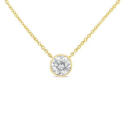 10K Yellow Gold 1/3 Carat Round Brilliant-Cut Diamond Modern Bezel-Set Solitaire 16"-18" Pendant Necklace (H-I Color, SI2-I1 Clarity) Bids.com