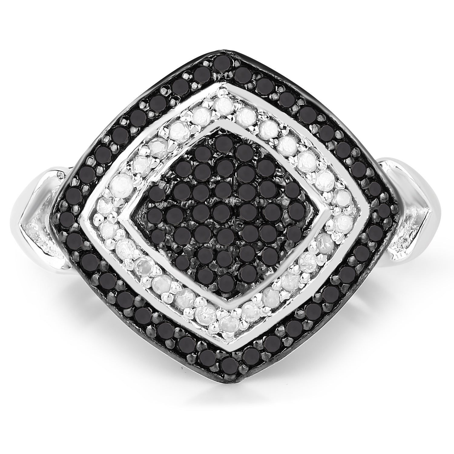 0.56 Carat Genuine White Diamond and Black Diamond .925 Sterling Silver Ring Bids.com