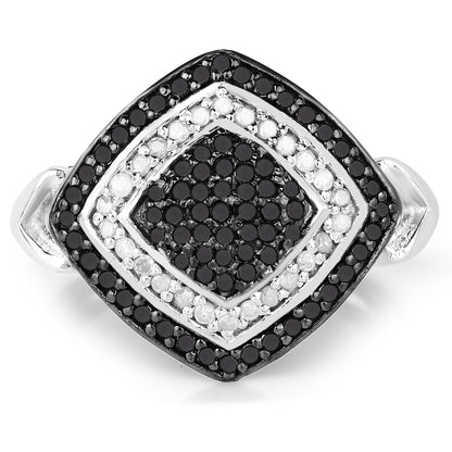 0.56 Carat Genuine White Diamond and Black Diamond .925 Sterling Silver Ring Bids.com