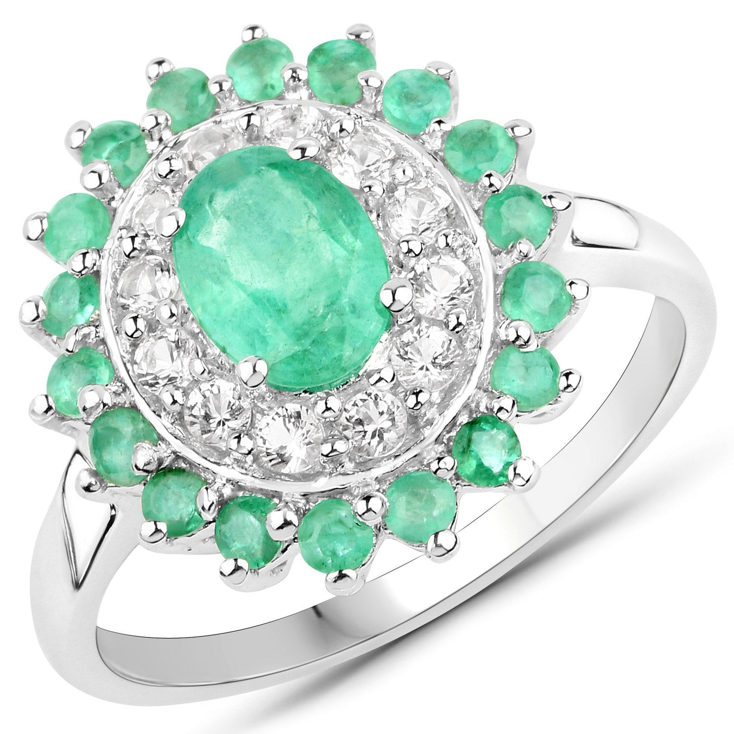 6.53 Carat Genuine Zambian Emerald and White Topaz .925 Sterling Silver 3 Piece Jewelry Set (Ring, Earrings, and Pendant w/ Chain) Bids.com