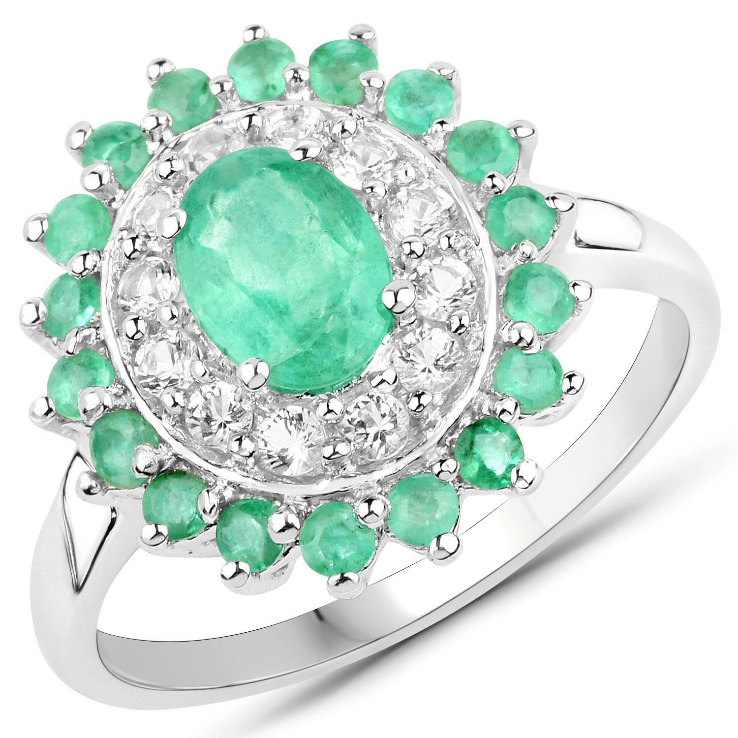 6.53 Carat Genuine Zambian Emerald and White Topaz .925 Sterling Silver 3 Piece Jewelry Set (Ring, Earrings, and Pendant w/ Chain) Bids.com
