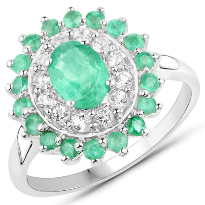 6.53 Carat Genuine Zambian Emerald and White Topaz .925 Sterling Silver 3 Piece Jewelry Set (Ring, Earrings, and Pendant w/ Chain) Bids.com