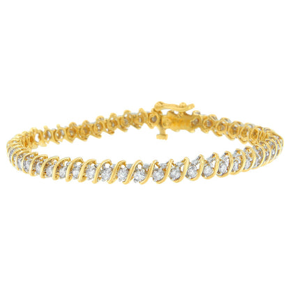 18K Yellow Gold Round Cut Diamond Spiral Link Bracelet (2.00 cttw, I-J Color, I1-I2 Clarity) Bids.com