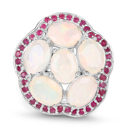 4.66 Carat Genuine Ethiopian Opal and Ruby .925 Sterling Silver Ring Bids.com
