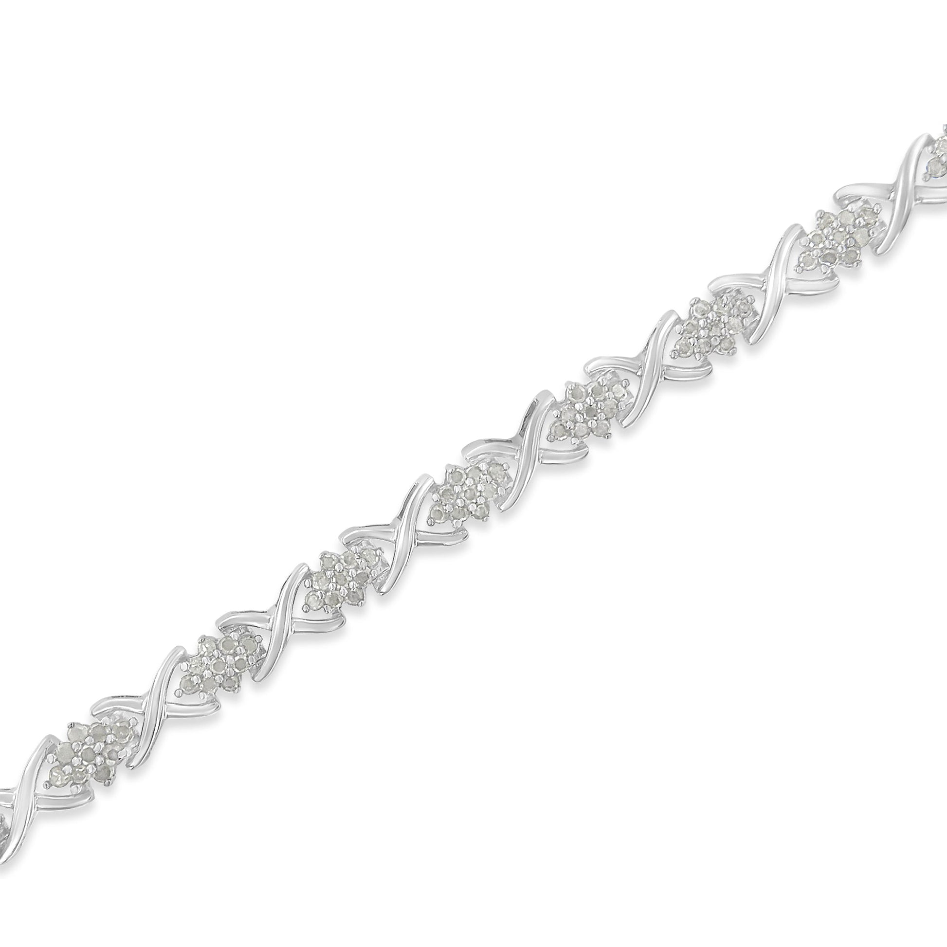 .925 Sterling Silver 1-1/2 Cttw Diamond Cluster X Link 7" Tennis Bracelet (I-J color, I3 clarity) Bids.com