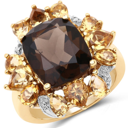 14K Yellow Gold Plated 7.10 Carat Genuine Smoky Quartz, Citrine & White Topaz Brass Ring Bids.com