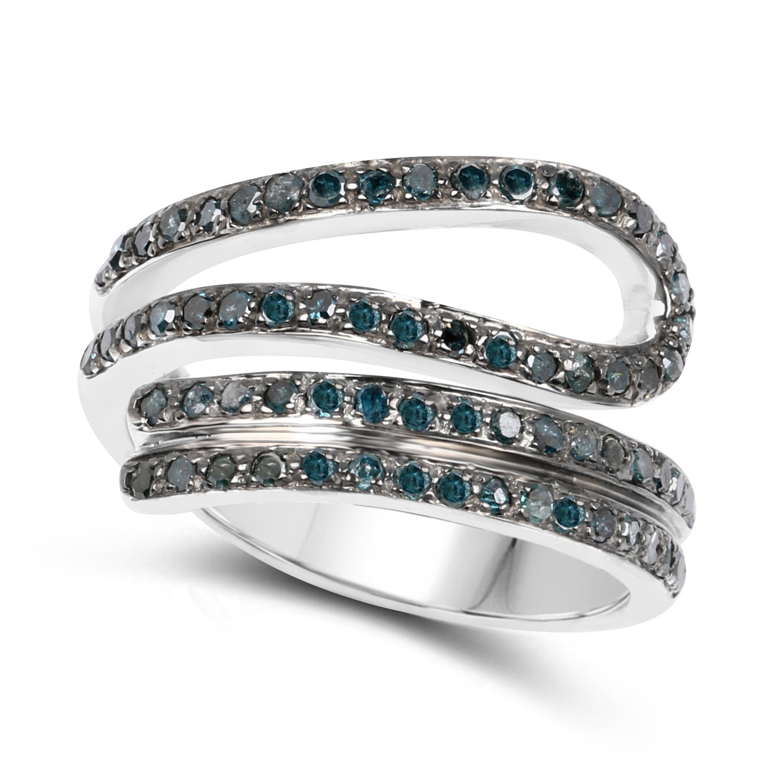 0.83 Carat Genuine Blue Diamond .925 Sterling Silver Ring Bids.com