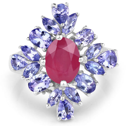 3.48 Carat Glass Filled Ruby and Tanzanite .925 Sterling Silver Ring Bids.com