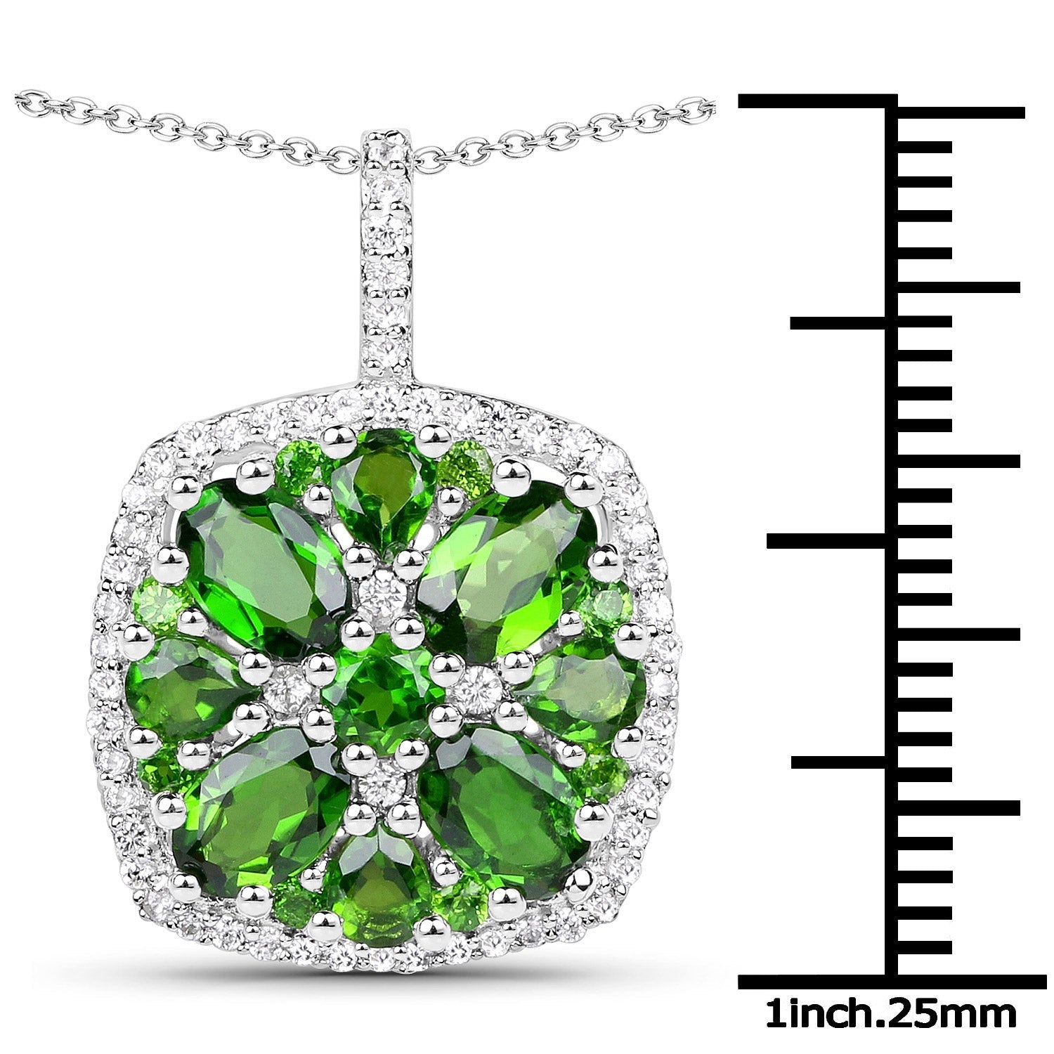 3.25 Carat Genuine Chrome Diopside and White Zircon .925 Sterling Silver Pendant Bids.com