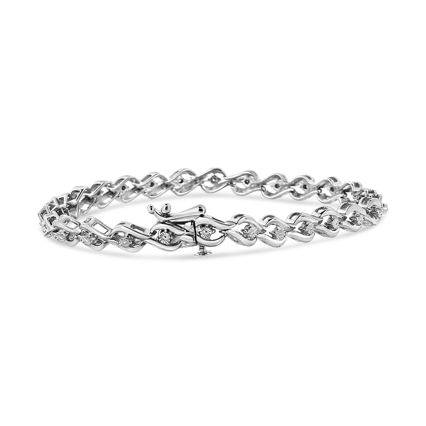 .925 Sterling Silver 1/10 Cttw Round-Cut Diamond Links of Flame Bracelet (I-J Color, I3) - 7.25" Bids.com