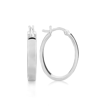 Sterling Silver Flat Style Oval Hoop Earrings with Rhodium Plating Bids.com