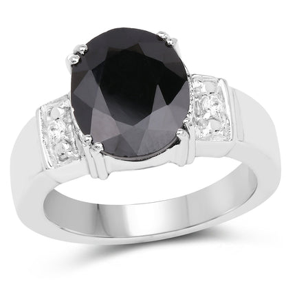 5.29 Carat Genuine Black Sapphire and White Topaz .925 Sterling Silver Ring Bids.com