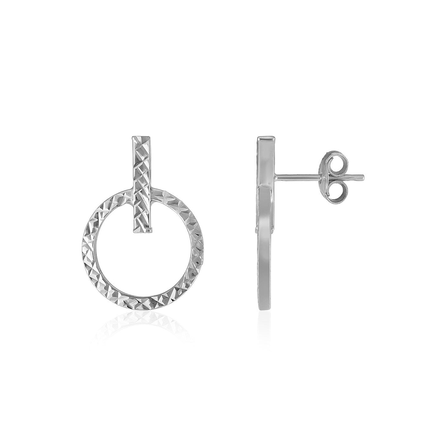 14k White Gold Textured Circle and Bar Post Earrings Bids.com